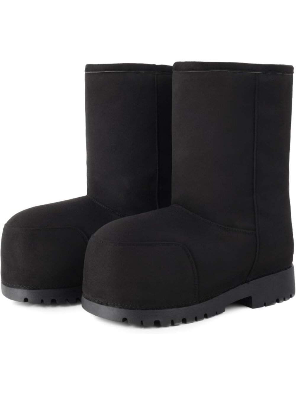 〽️Women's Knee-Calf Faux Fur Boot Black Faux Leather Round Toe Furry Heel